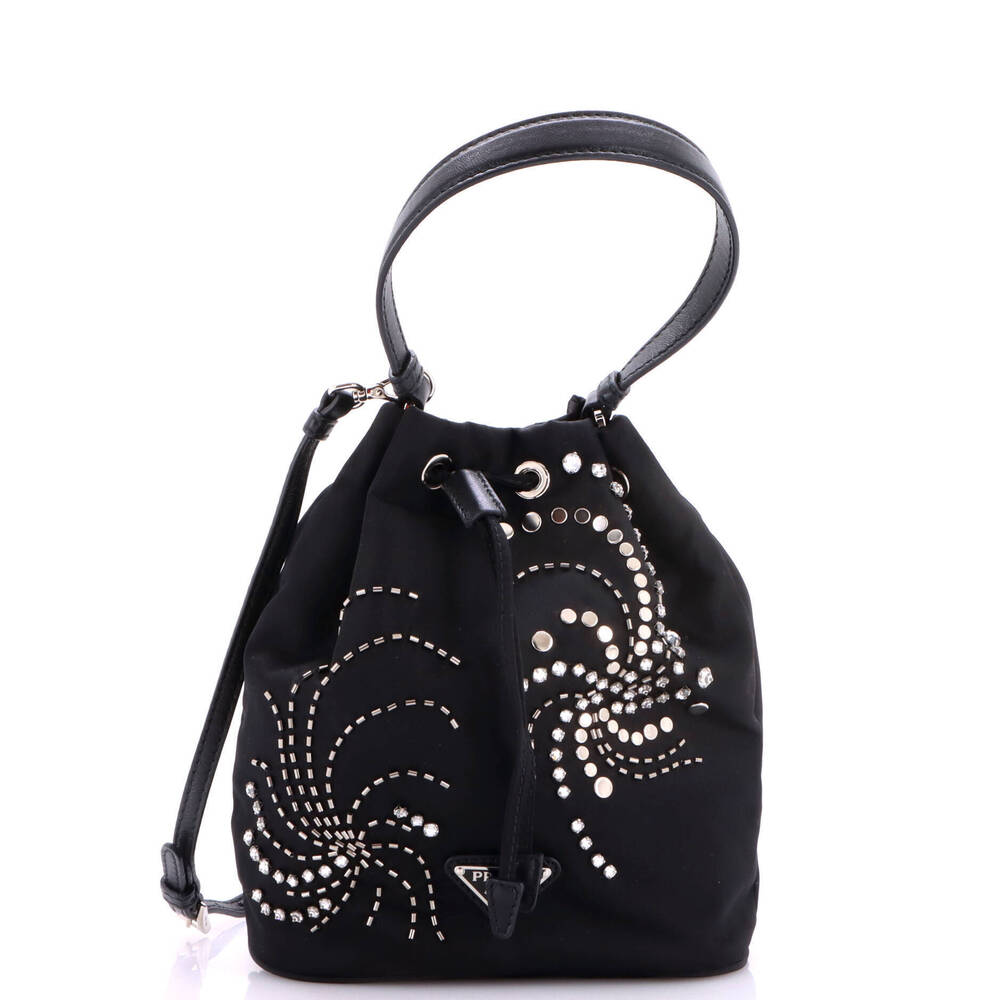 Prada Mini Top Handle Bucket Bag Bead Embellished Re-Nylon